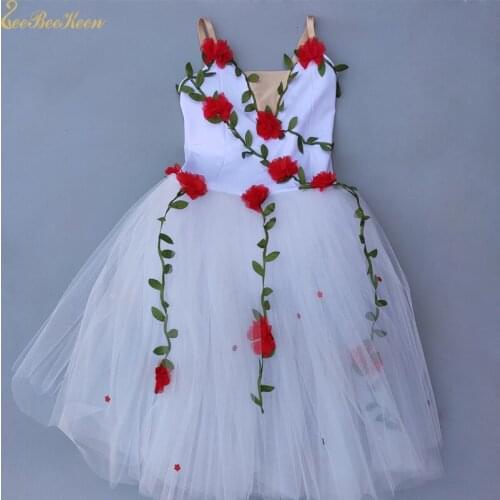 Ballet Long Tutu Dance Dress Child Bailarina Red Rose Tutu Girls Ballet Leotards Adult Ballet Dancewear Swan Lake Ballet Dress