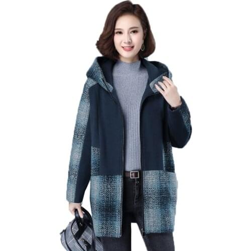 Large Size Loose Womens Woolen Coats Winter Cotton Coat Mid-Long Quilted Thicken Blended Wool Casual Ladies Plaid Jacket 4XL