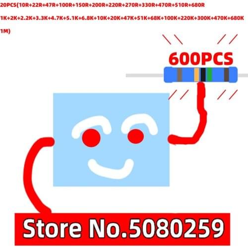 1/4W metal film resistor package 1% five-color ring resistor element 30 kinds of commonly used 20 each of a total of 600