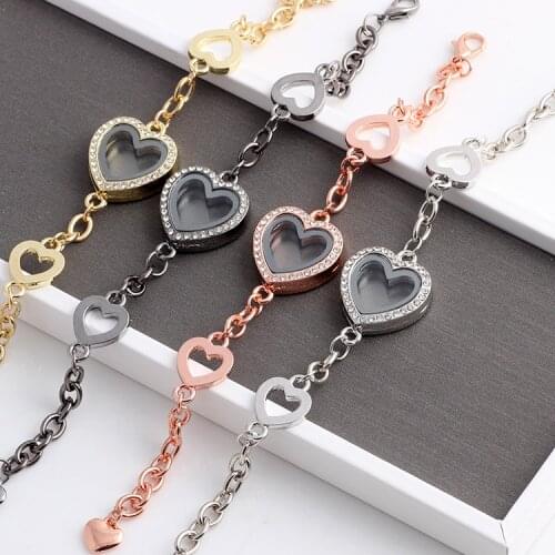 10pcs/lot Cheap Costume 4 Color Alloy Heart Locket Bracelet DIY Memory Glass Bracelet For Femme (Free Shipping)BLT#705