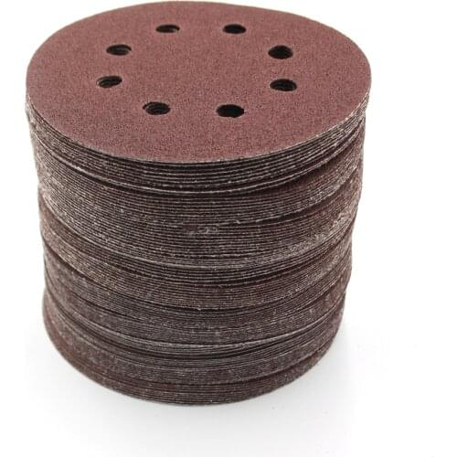Freeshipping 100pcs 5" 6“ 8-hole red sand paper polishing pad self-adhesive loop backing polishing disc for angle grinder