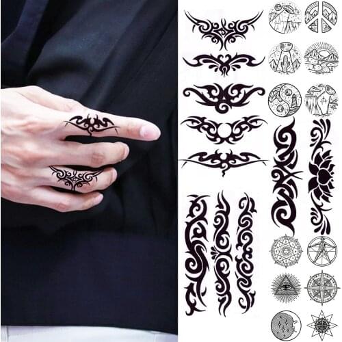 3D Black Thorns Stylish Fingers Temporary Tattoos For Men Women Totem Fake Tattoo Realistic Body Art Decoration Tatoos Paper