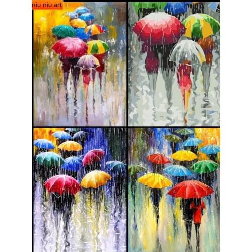 Diamond Painting 5D DIY Umbrella Scenery Mosaic Cross Stitch Rain Scenery Embroidery Kits Street People Art Picture Home Decor