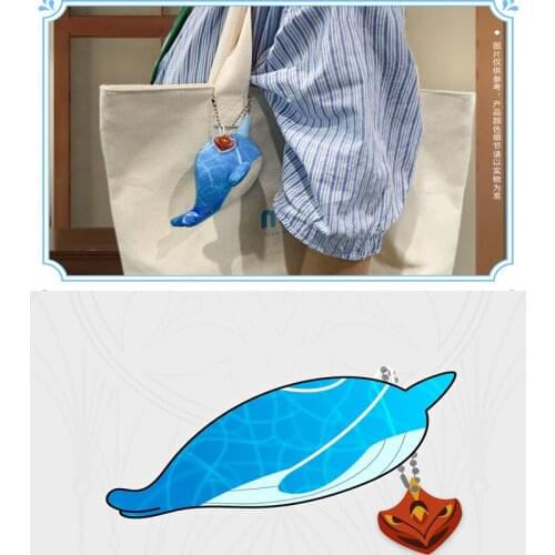 Anime Genshin Impact Official Original Fatui Tartaglia Whale Plush Keychain 14x5x9cm Halloween gift Bag pendant