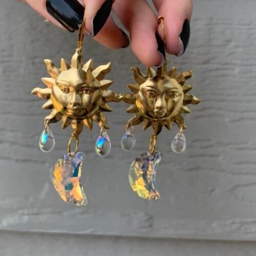 Sparkly Sun and Moon Celestial Earrings Celestial Earrings Boho Earrings Sun Moon Earrings Witchy Gypsy Earring