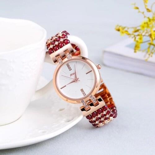 Natural garnet stone bracelet & 33mm watch DIY jewelry for woman waterproof watch for summer beach wholesale