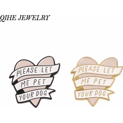 QIHE JEWELRY Pink Heart Banner Pet Dog Pins Badges Lapel pins Brooches Gift for dog lover Pet lover Dog jewelry