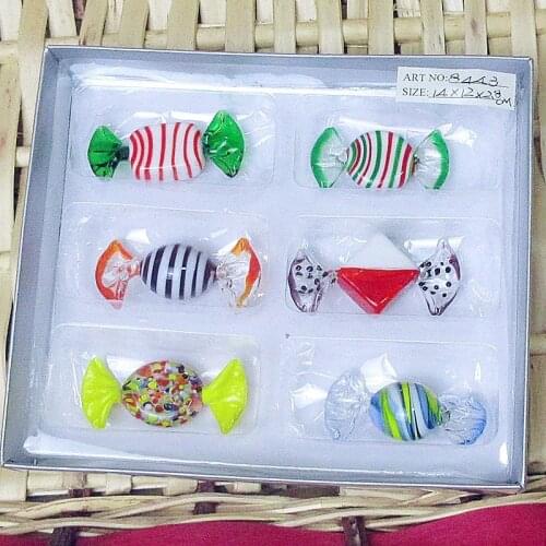 6pcs Custom Antique Hand Blown Murano wire stripe glass candy figurines christmas ornament pendant Hanging Glass sweets Gifts