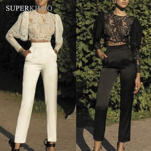 SuperKimJo Lace Jumpsuits for Women 2019 Long Sleeve Elegant Black Pants for Weddings Abiti Da Cerimonia Da Sera