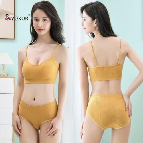 SVOKOR Underwear Set Seamless Women Bra Panties Set Solid Wireless Padded Bra 2Pcs Comfortable Lingerie Suit