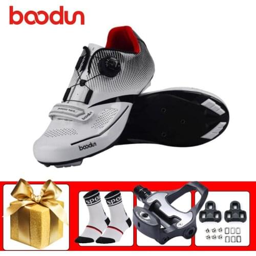 BOODUN Road Cycling Shoes Self-locking Breathable Sapatilha Ciclismo Ultra-light Riding Bicycle Sneakers Add SPD-SL Bike Pedals