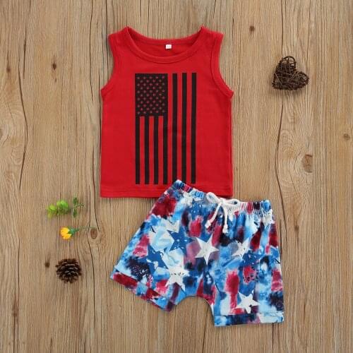 Independence Day Summer Baby Boys Clothes Sets 2pcs 0-3Y Sleeveless Striped Vest Tops Star Tie Dye Shorts