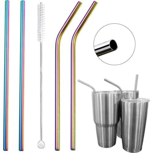 215*6mm Reusable Metal Straws 304 Stainless Steel Straw Eco Friendly Drinking Straws With Cleaning Brush Set Party Bar Accessory