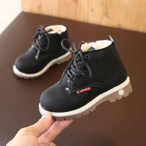 Fashion Boys Martin Boots Winter New Leather boots Childrens Cotton Shoes Plus Velvet Warm Kids Boots Boys Sport Shoes Autumn