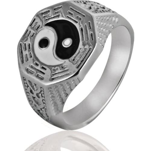 Fashion Jewelry Stainless Steel Yin And Yang Gossip Ring Men Trendy Simple Punk Jewelry Gift