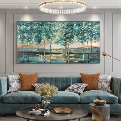 Wall Decoration Birches Trees Canvas Oil Painting Picture Craft Artwork Cheap Handmade Forest Landscape Wall Art Quality