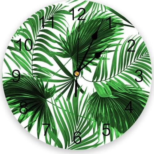 Plant Green Palm Leaf Wall Clock For Home Decoration Living Room Quartz Needle Hanging Watch Modern Kitchen Clock