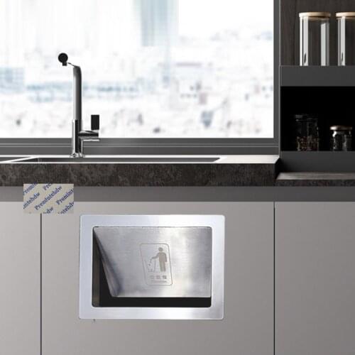 304 Stainless Steel Wall Side Mounted Kitchen Bath Cabinet Flush Built-in Hinged Flap Cover Trash Bin Garbage Chute