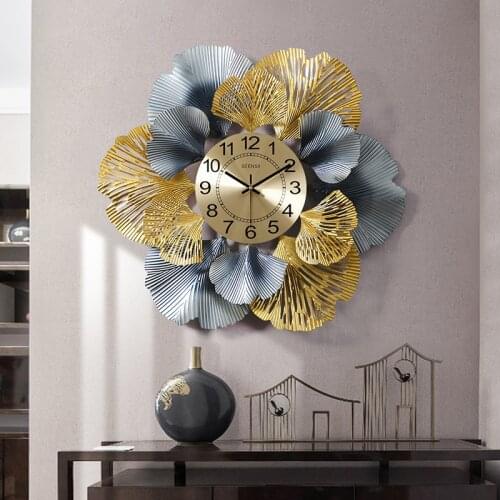 New Chinese Wrought Iron Ginkgo Leaf Decorative Wall Clocks Wall Mural Ornaments Home Livingroom Wall Hangings Decoration Crafts