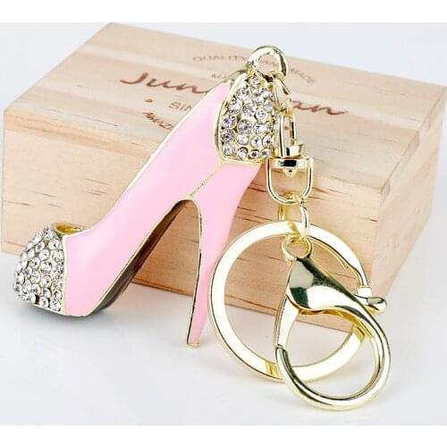 New Design High Heel Shoes Keychains Rhinestone Keyring Women Handbag Key Holder Rings Crystal Keyring Car Key Chain Gift