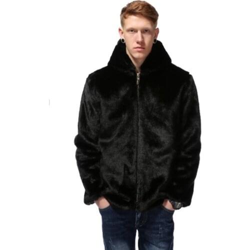 Autumn faux mink leather jacket mens winter thicken hooded black warm fur leather coat men slim jackets jaqueta de couro fashion