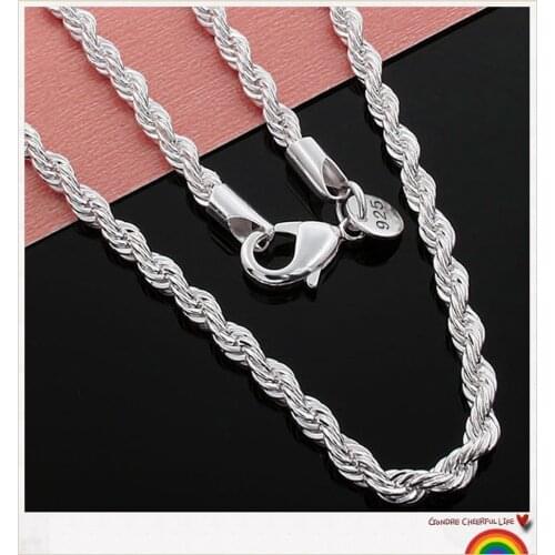 Hot Sale Womens Mens Silver-plated Necklace with Printed 2MM 3MM 4MM Twisted Rope Chain Necklace Fashion Jewelry Twist Chain