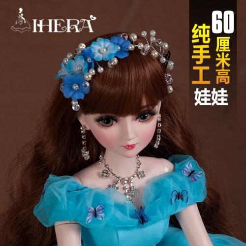 FULL SET Top quality 1/3 pvc bjd 60cm wedding doll girl blue dress brown night lolita reborn baby doll best gift child kids