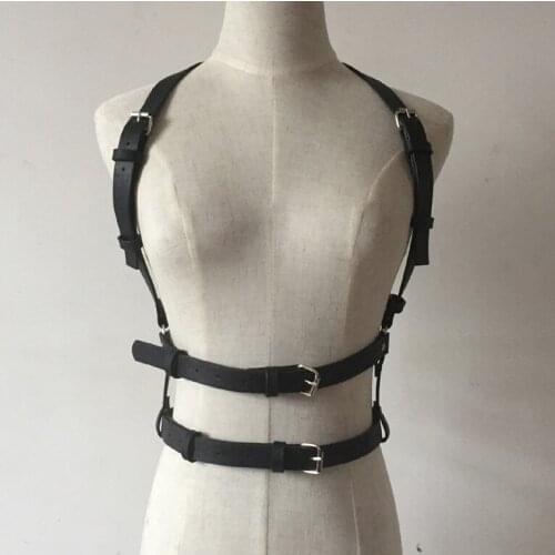 Hot Sexy Handmade Punk leather material harness double straps waist belt bondage sculpting cage belt leather suspenders belt