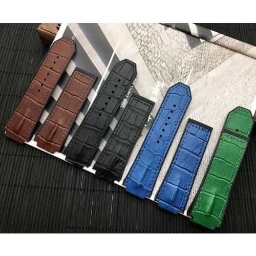 29*19mm Black Green Red cow real leather with Silicone watchband watch band for Hublot strap for king power series hub logo on