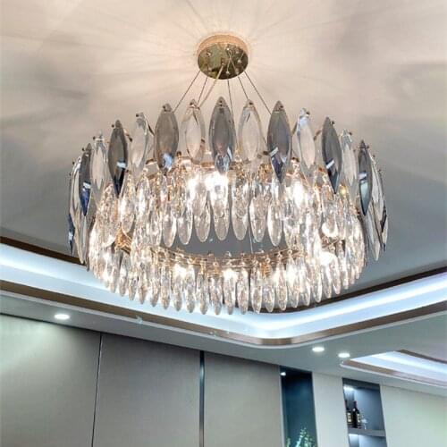 Luxury Modern Living Room E14 Pendant Lights Lustre Gold Metal Round Pendant Lamp Adjustable Cable Hanging Lamp Crystal Light