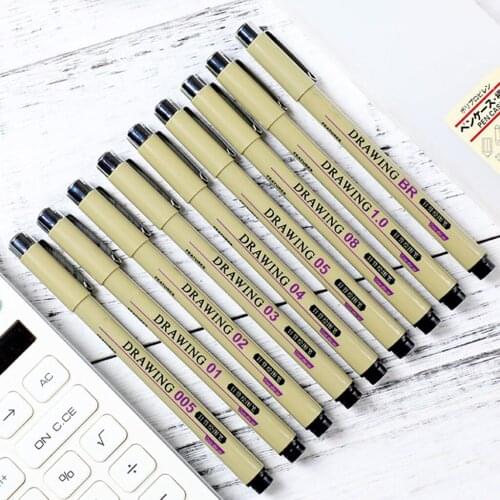 6/7/8/9pcs Black Technical Graphic Fine Hook Line Painting Drawing Pen Sketch Ink Marker Pens Art Supplies