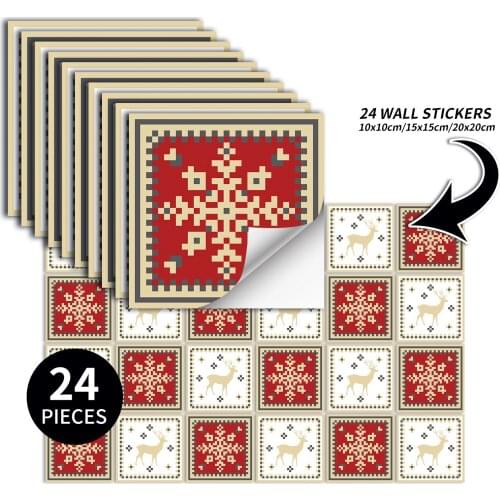 24Pcs Wall Paper DIY Christmas pattern Self-Adhesive Waterproof Kitchen Backsplash Bathroom Wall Tile Stickers gift home decor