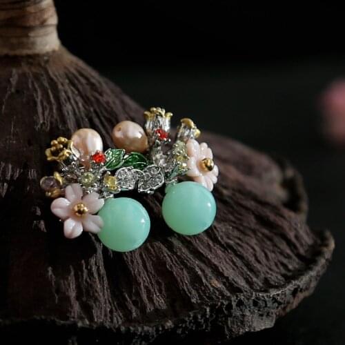 Semi-precious stones Australian natural jade pure and fresh quietly elegant flower earrings accessories wholesale