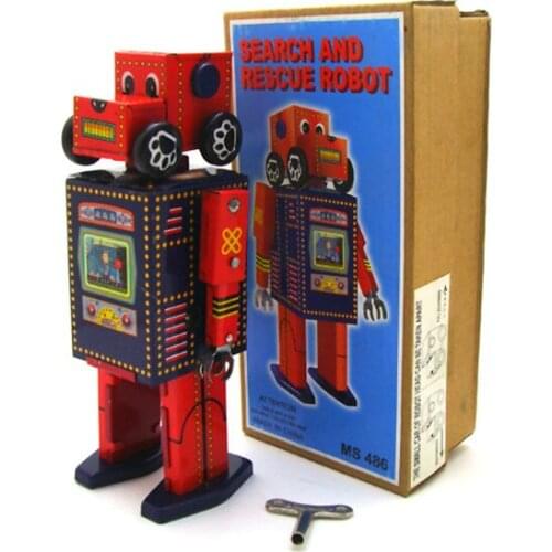 Vintage Children Toys Tin Robots Wind up Toys Home Collection Retro Craft Assembly Rescue Car tin toy