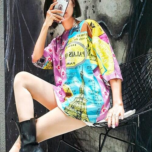 High-quality knitted womens loose top summer cartoon letter printed shirt Blousa sweater T-shirt top Ladies tunic NZ109