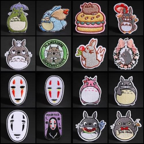 Japan Anime Garland Totoro Cat Embroidered Iron On Patch For Clothes DIY No Face Man Cute Sew On Patch Kids Clothes Appliques