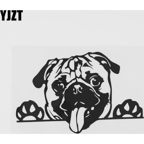 YJZT 15.1CMX9.8CM Lovely Pug Peeking Dog Playful Vinyl Car Sticker Black/Silver 8A-0567