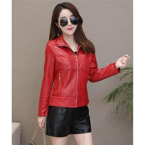 Imitation Leather Coat 2021 New 5XL Womens Spring And Autumn Stand-Up Collar PU Leather Jacket Short Outerwea Female L259