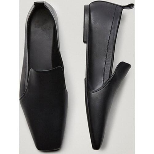 Jenny&Dave Flat WomenEngland Style Office Lady Fashion Vintage Square Toe Genuine Leather Slip-On Loafers Women Shoes Woman Flat