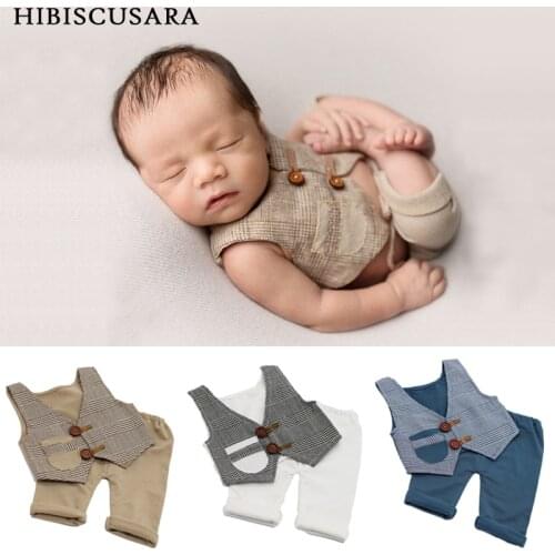 Newborn Baby Photography Clothing Plaid Waistcoat+Pants 2pcs Set Boys Photo Costumes Outfit Infant Gentleman Clothes