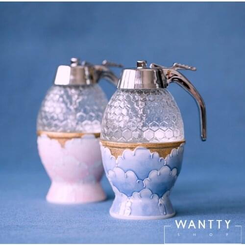 Zq Hand Painted Golden Peony Honey Pressing Pot Seasoning Oil Pot