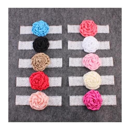 10PC Girls Satin Rose Flower Lace Headband girl Photography Headbands