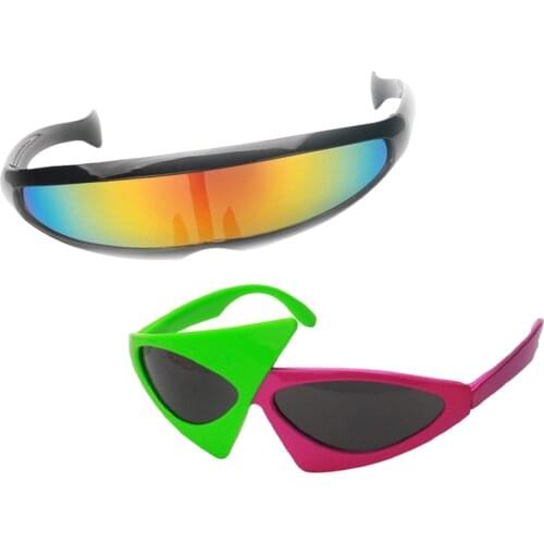 2 Pieces Fun Futuristic Narrow Rainbow Robots Alien Glasses Triangle Sunglasses Kids Adults Eyewear Gifts