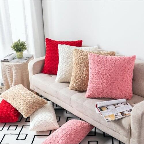 45cm/50cm white/pink/red/brown stereo rose pattern plush pillow case cushion cover sofa bed lumbar pillow cover for backrest