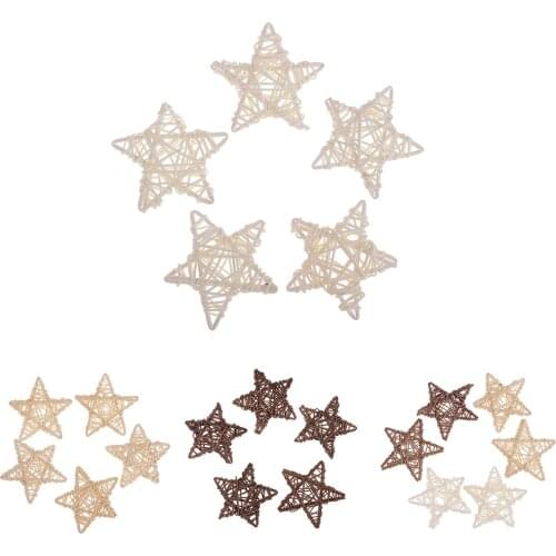 5/6pcs Vine Ring Stars Rustic Rattan Wicker Star Ornaments Crafts Home Party
