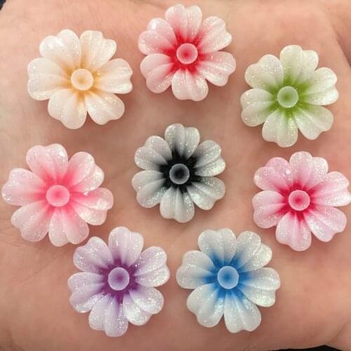 50pcs Mix Resin 20mm Paillette Colorful Flower Flat Back Rhinestone Appliques DIY Wedding Scrapbook Craft SF572