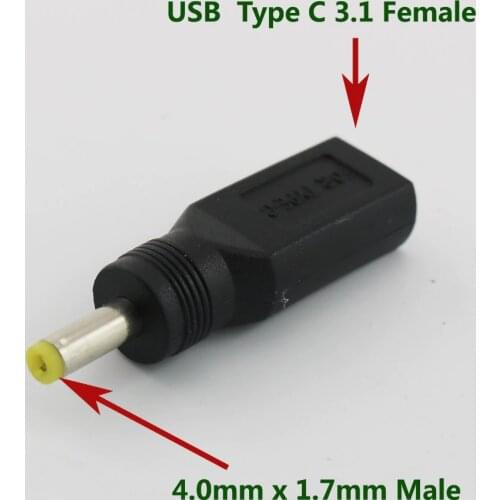 1pc Black USB 3.1 Type C USB-C Female to 4.0mm x 1.7mm Male DC Power Charge Charging Adaptor Adapter Connector