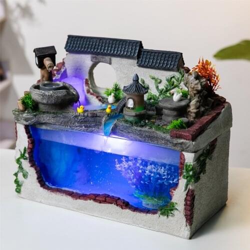 Tropical Fish Aquarium Tank bowls Nano Tank Water Mill Fountain With Light Pump Artificial Plant Desktop office home Decoration