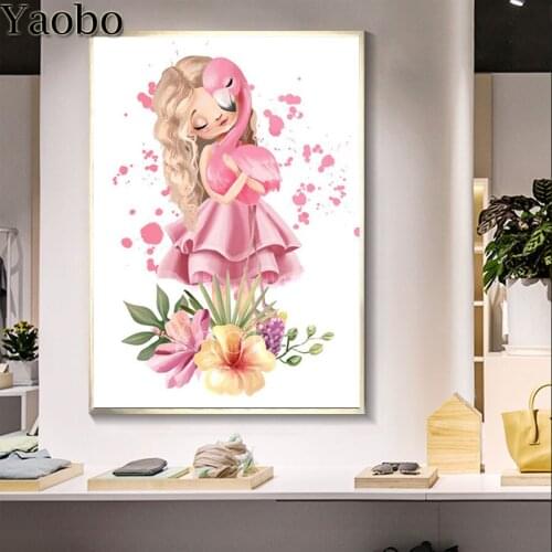 Pink Flower Flamingo Girl 5d diy full diamond painting full square drill mosaic Diamond Embroidery full round diamond mazayka