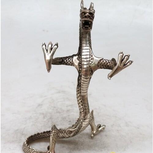 Antique Old 18C Silver Statue/ Sculpture Decoration--geomantic omen dragon,hand crafts,best collection&adornment,free shipping